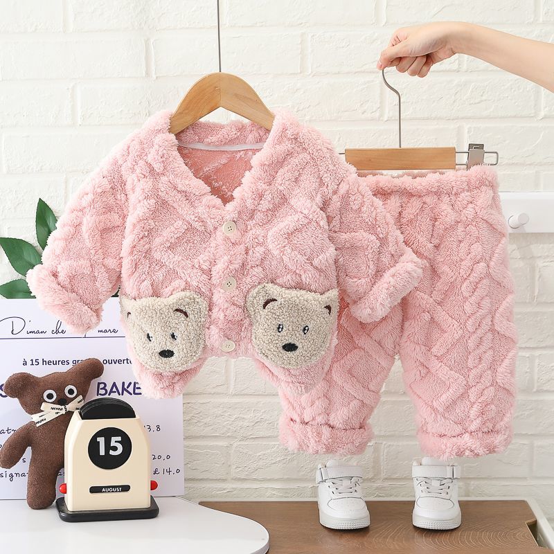 辰baby男女童法兰绒睡衣套装儿童秋冬季居家服宝宝保暖珊瑚绒小童