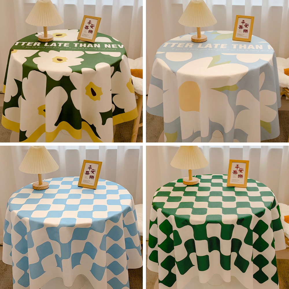 网红棋盘格子桌布ins学生书桌布轻奢高级感小圆桌餐桌布茶几桌垫