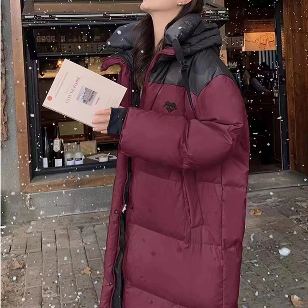 X24664【七七】中长款羽绒服过膝宽松面包服撞色爱心秋冬保暖3D