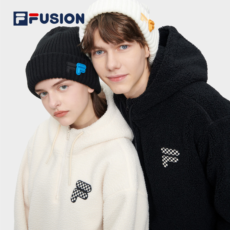 FILA FUSION连帽卫衣情侣秋冬摇粒绒百搭宽松套头衫【T11U343208】