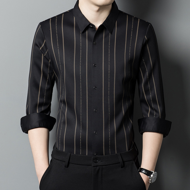 皮尔卡丹男士长袖高档无痕衬衫秋冬高弹力商务衬衣百搭免熨烫上衣