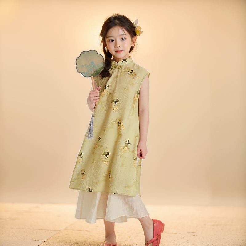 女童连衣裙2024新款夏季儿童新中式套装女大童裙子中国风旗袍夏装
