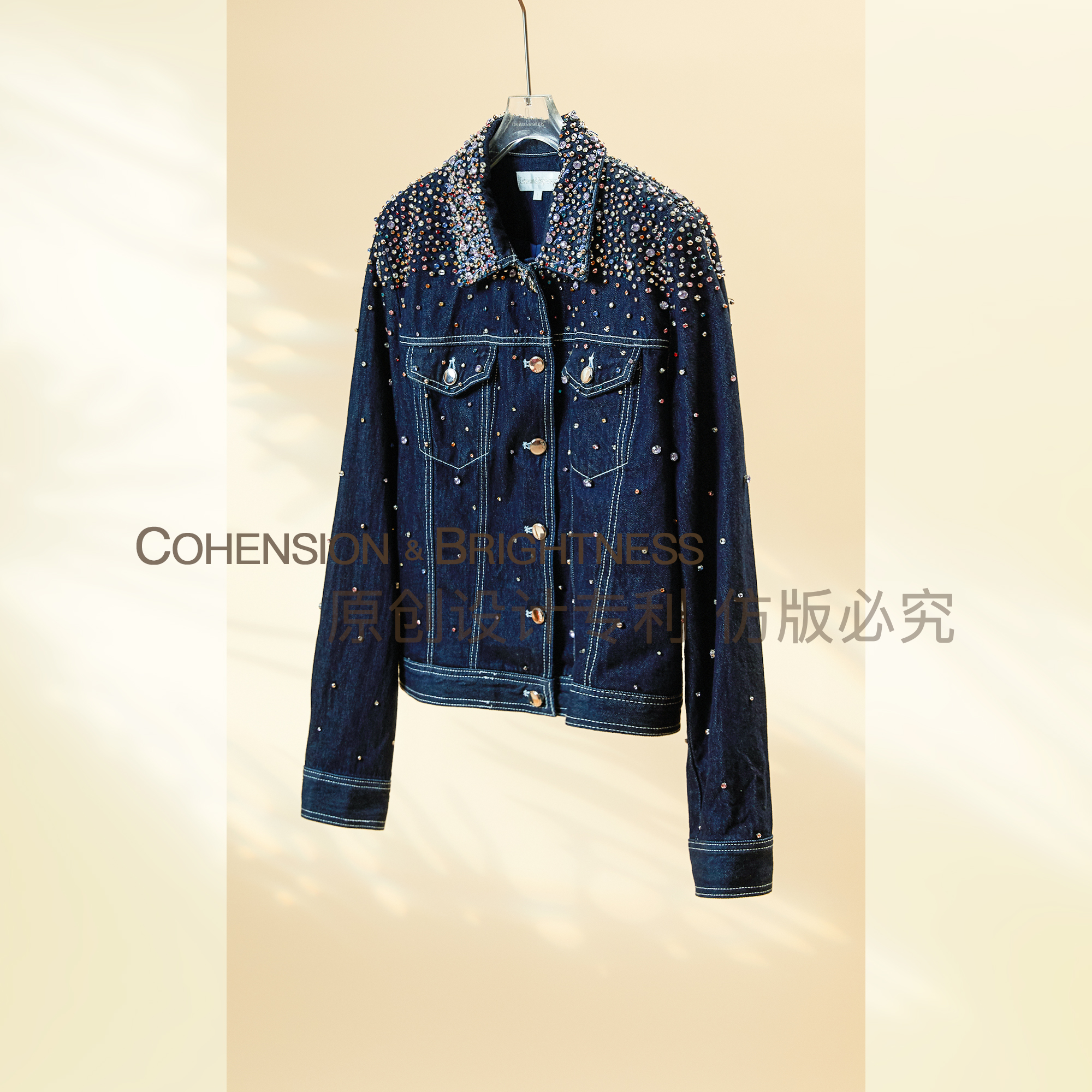 凝慧真的好【璀璨之芒】轻奢时髦款重工手工钉珠牛仔外套女YN020