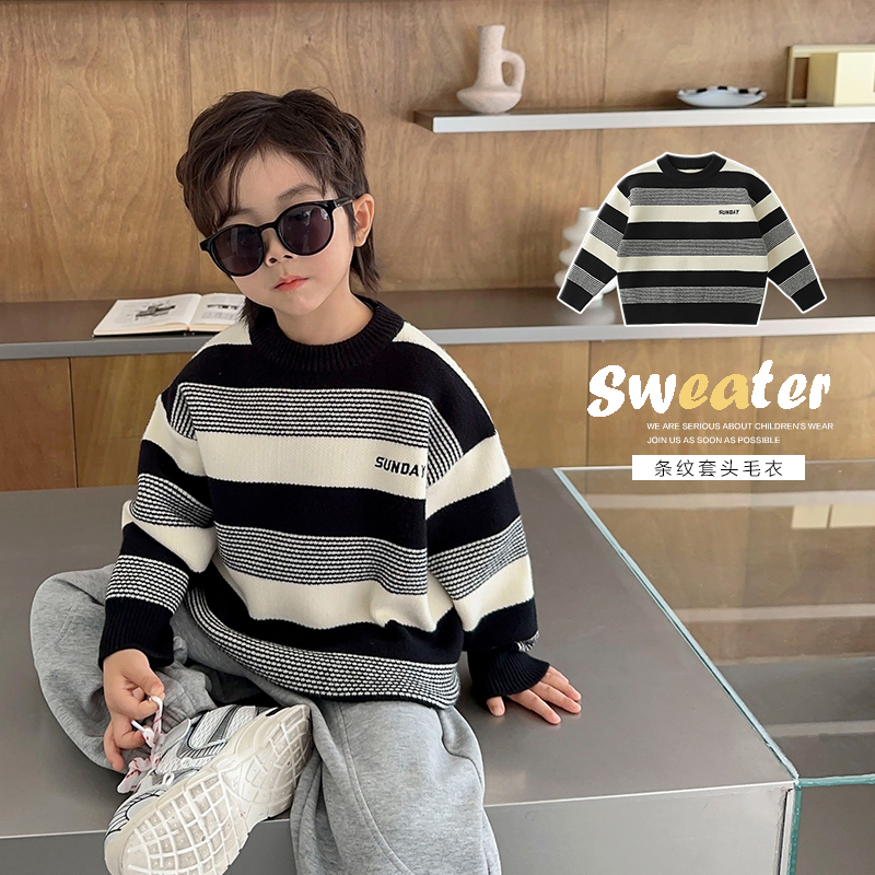 【时尚单品】X3991男童条纹套头毛衣秋装秋冬款针织衫儿童上衣潮
