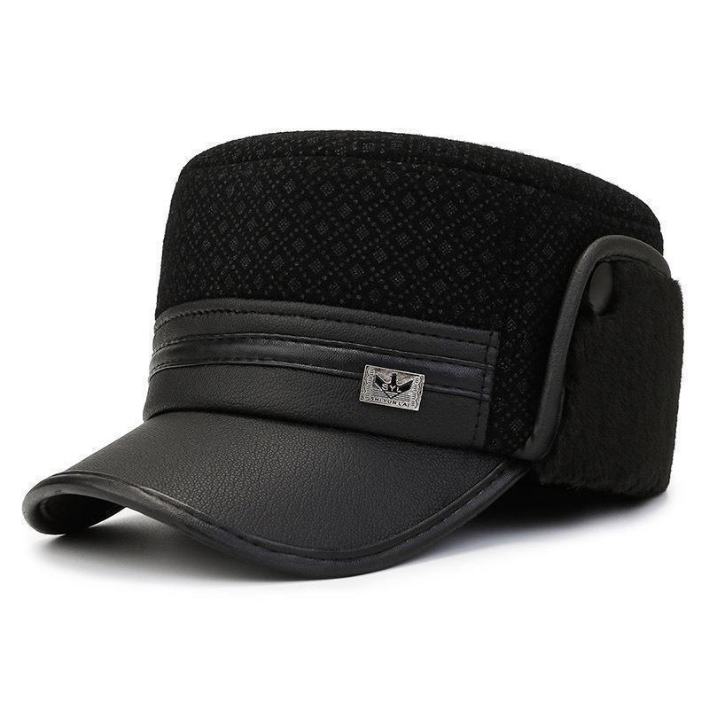 平顶帽批发2023秋冬新款中老年皮帽休闲商务男士爸爸帽老头鸭舌帽