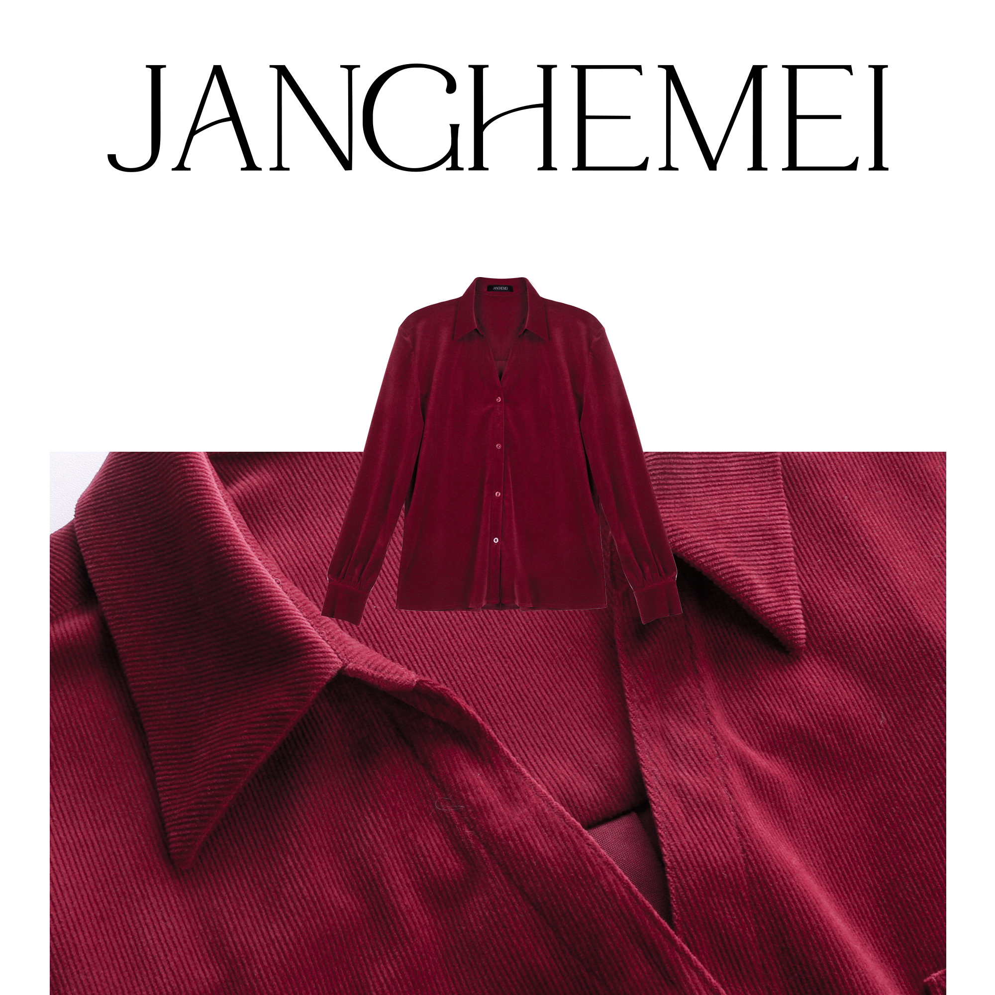 JANGHEMEI【V领长袖】红色显瘦衬衣外套 C10398M33