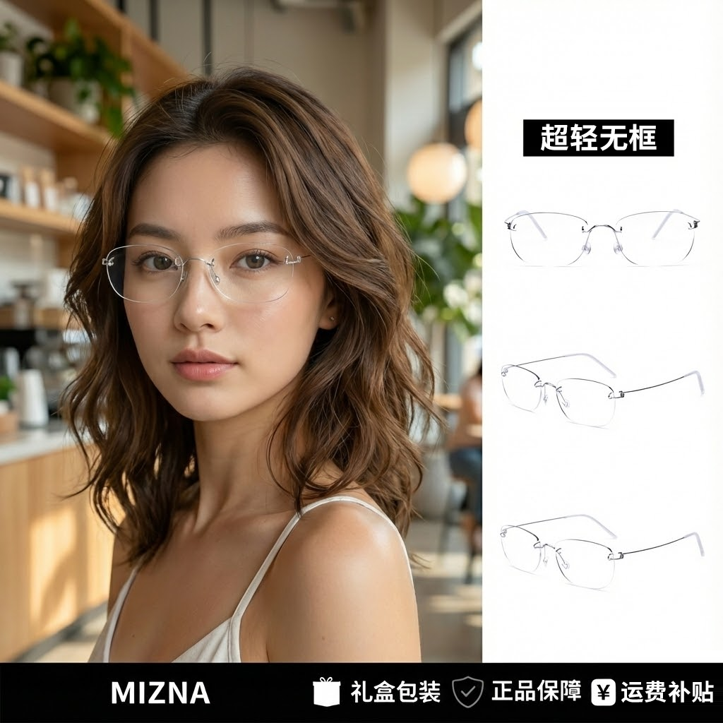 露丝同款！纯钛时尚百搭斯文眼镜框免费配防蓝光镜无螺丝金丝眼镜1商品图