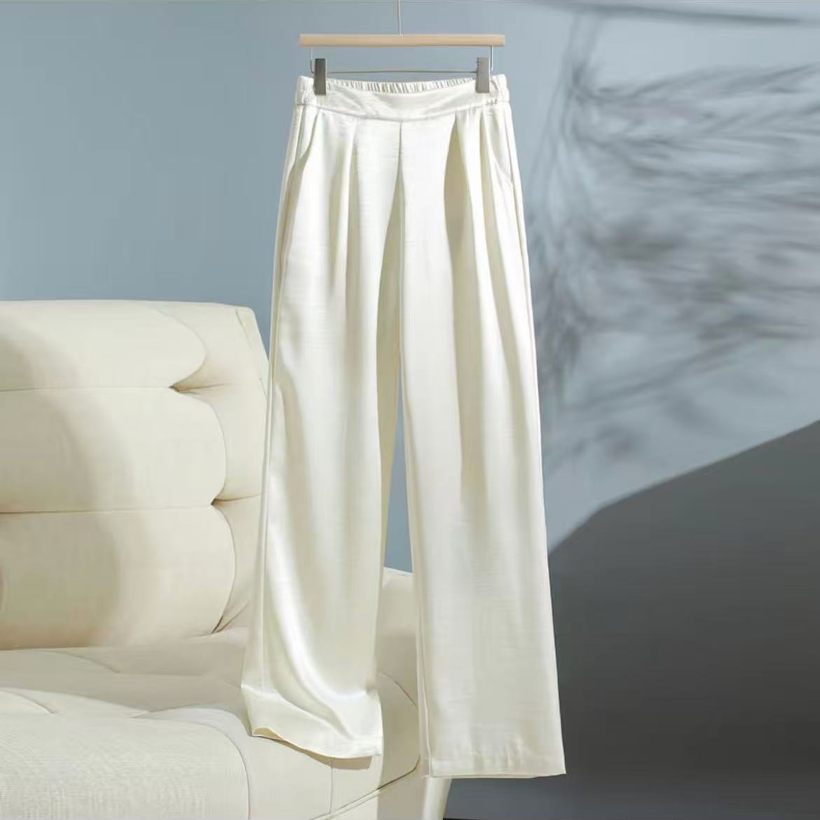 原版2025夏季新款桑蚕丝35姆米镜面百搭高腰气质原版直筒阔腿裤