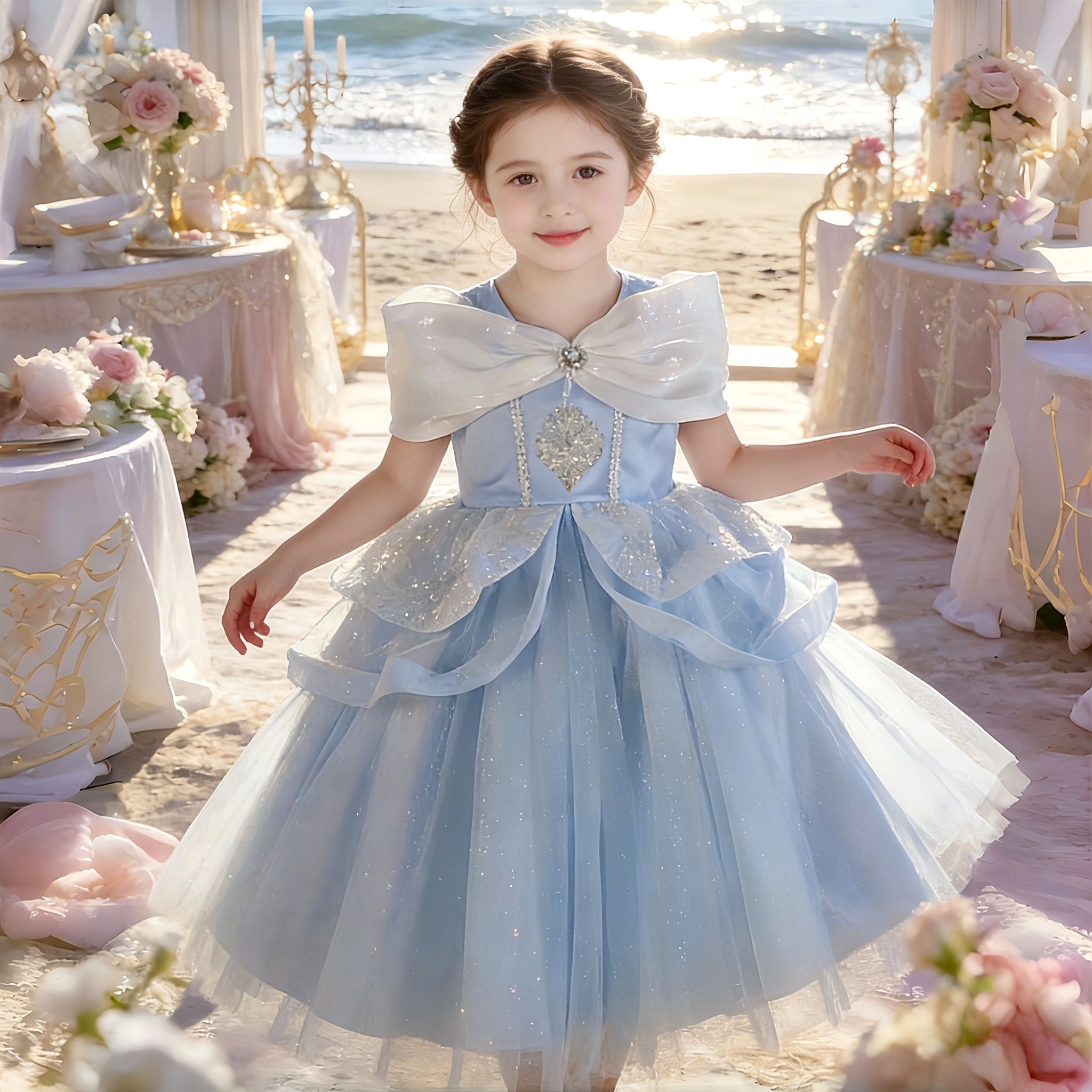 女童爱莎公主裙 新款冰雪奇缘公主裙生日礼服裙 洋气吊带裙