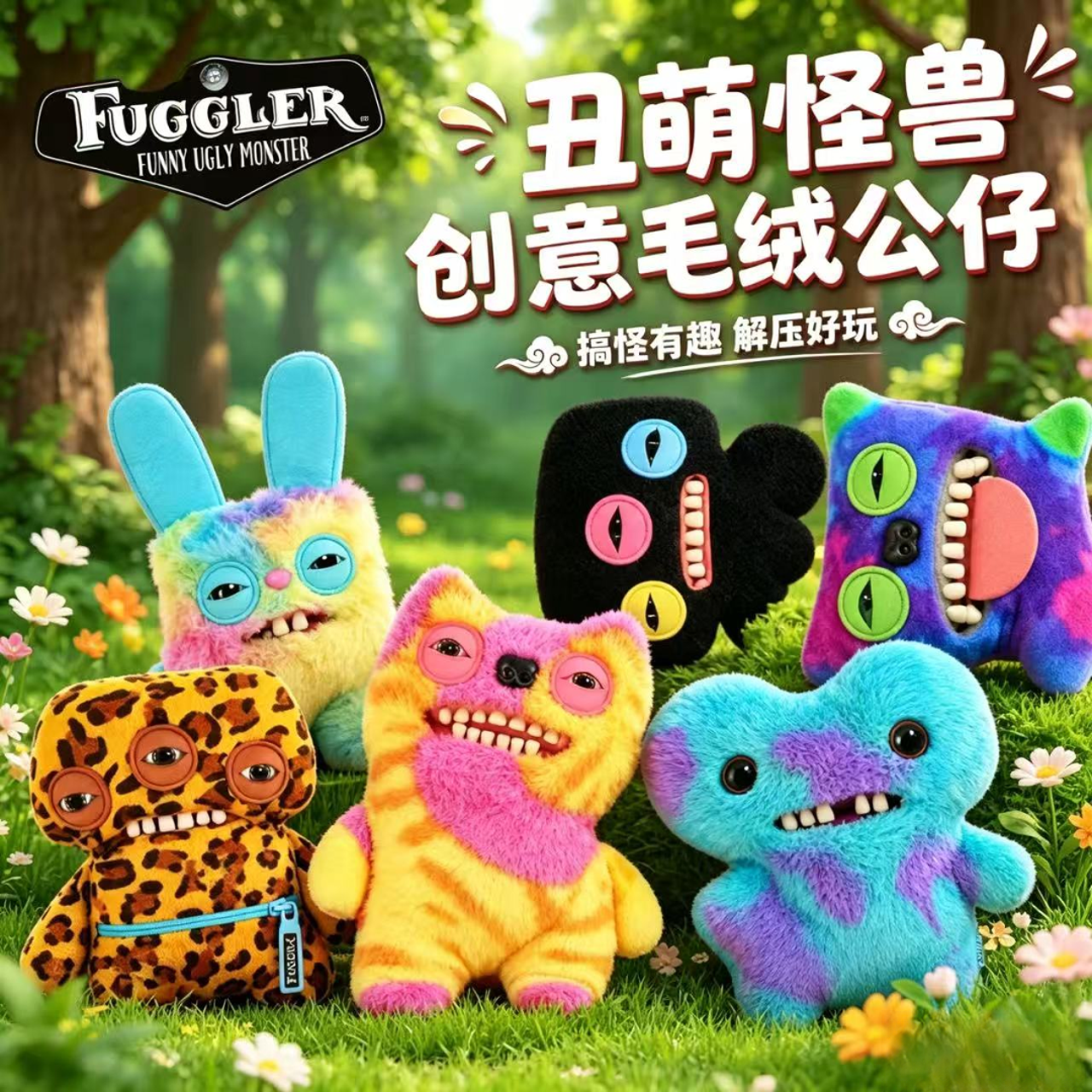 蓝色fuggler生日礼物娃娃正版玩偶小众解压搞怪公仔毛绒玩具正品