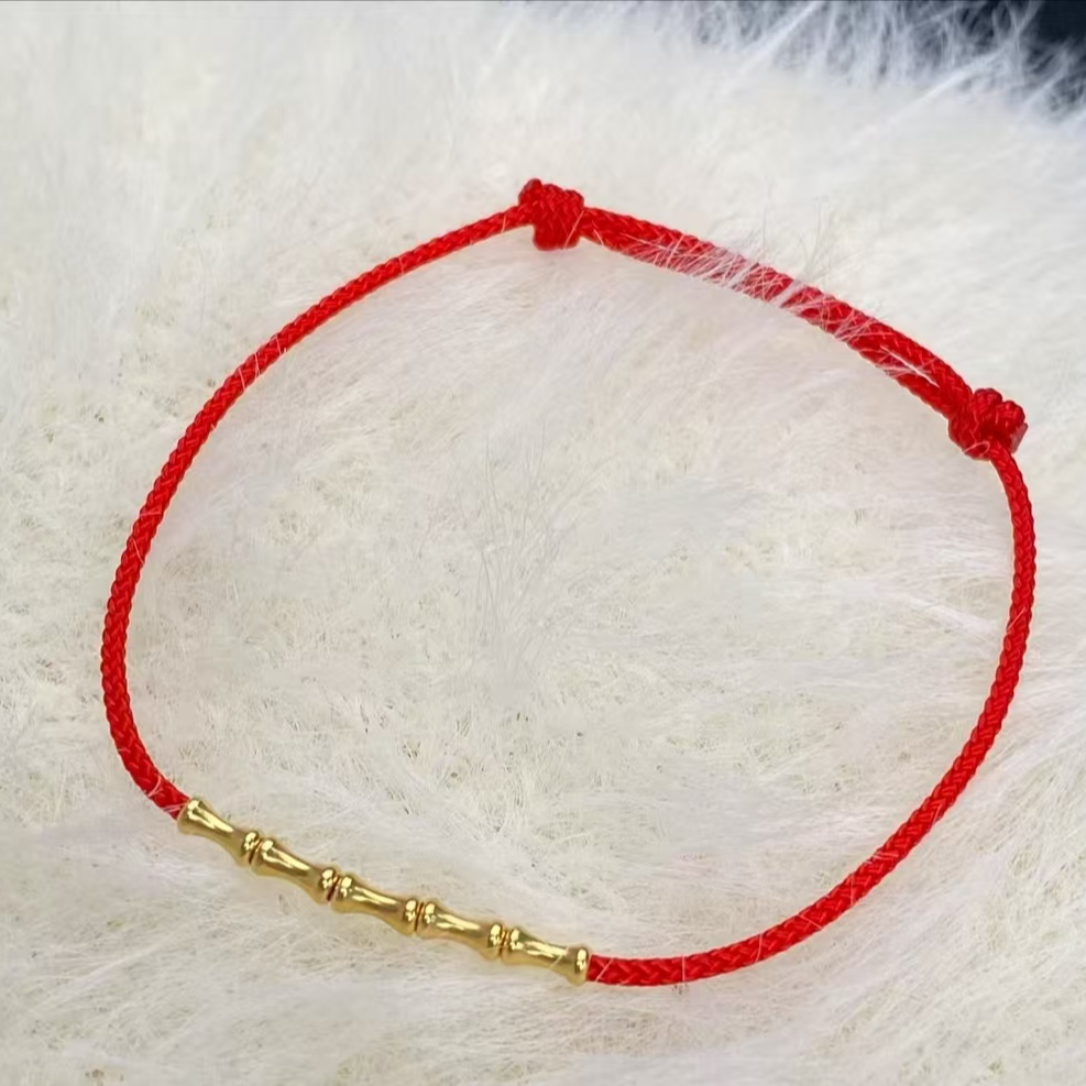 【媛媛】18k金竹节设计节节高红绳新年幸运款编织本命年贺岁礼物