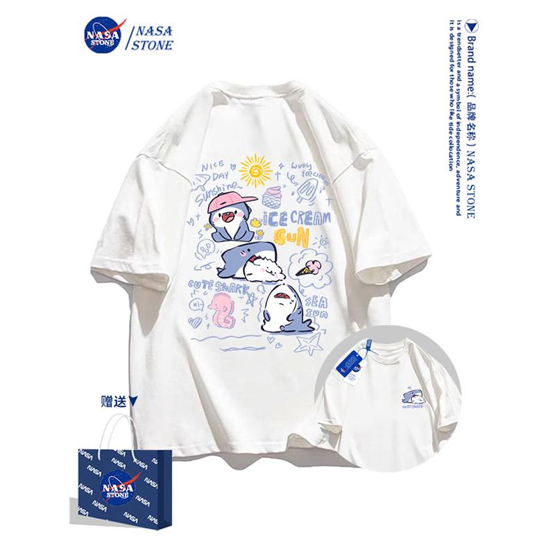 NASA联名卡通鲨鱼短袖t恤男女2026夏季新款可爱ins青少年纯棉半袖