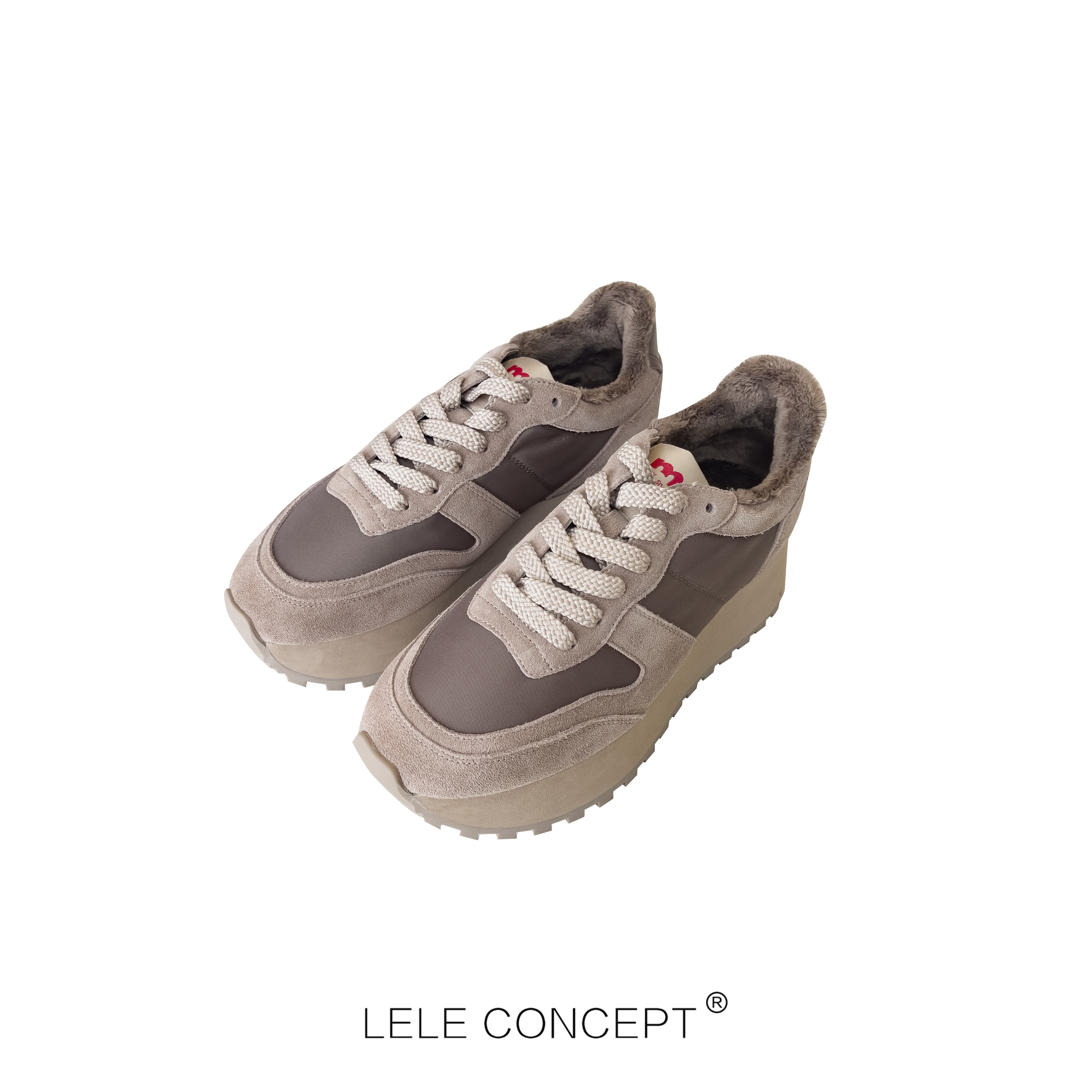 【LELE】秋冬新款时尚百搭高级感潮流系带低帮加绒厚底老爹鞋X0094