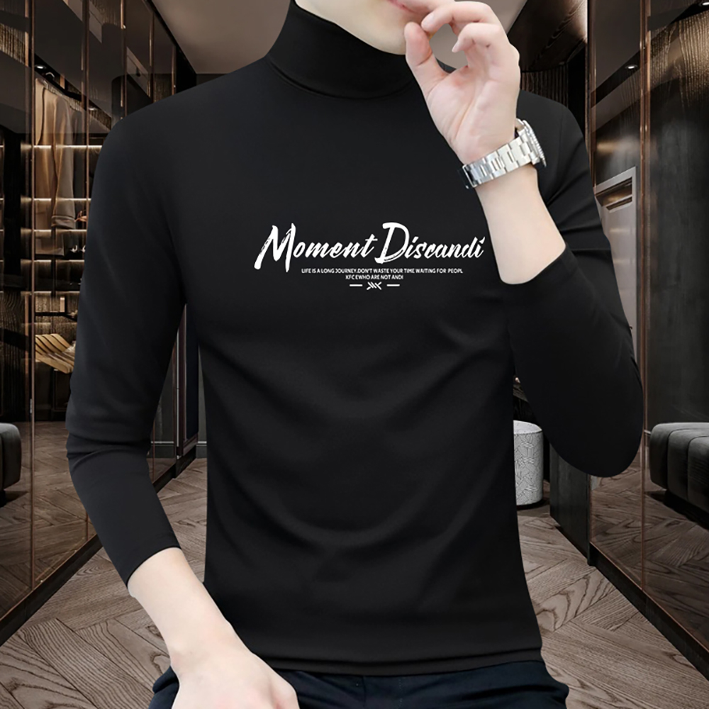 2023秋冬新款德绒长袖T恤男半高领打底衫港风潮流内搭男士上衣服