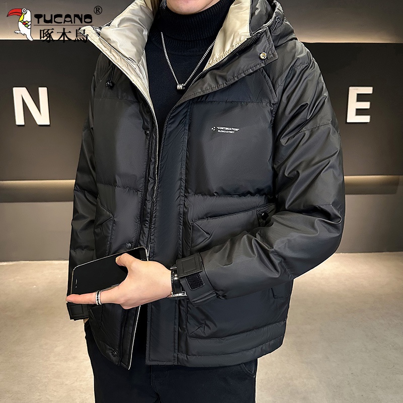 啄木鸟2023新款羽绒服男士冬季短款加厚保暖衣服潮牌户外防寒外套