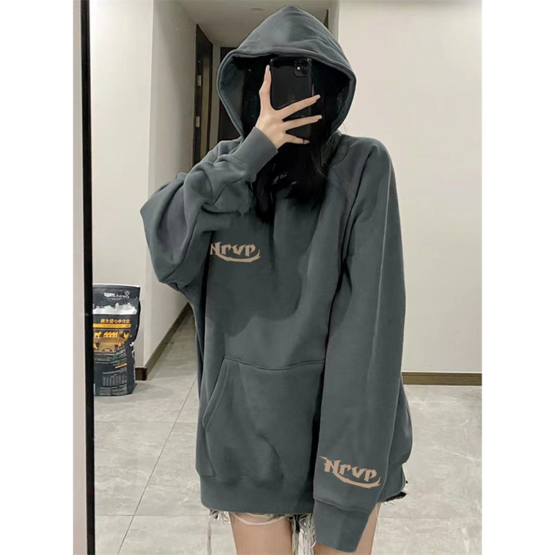 超火ins深灰色字母卫衣女秋冬ins潮bf慵懒风oversize潮牌宽松上衣
