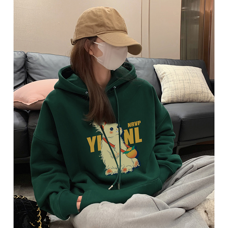 秋冬新款oversize美式复古炸毛兔印花潮牌宽松长袖卫衣男女情侣装
