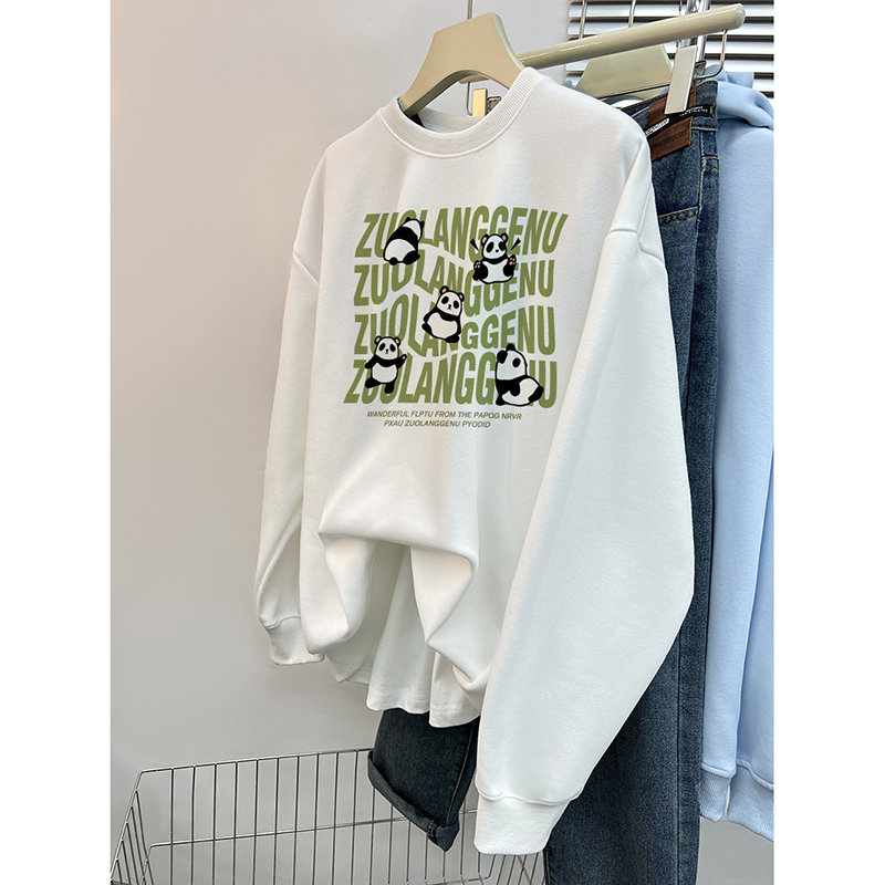 国潮风熊猫字母卫衣女2023秋冬新款慵懒风外套休闲长袖情侣款上衣