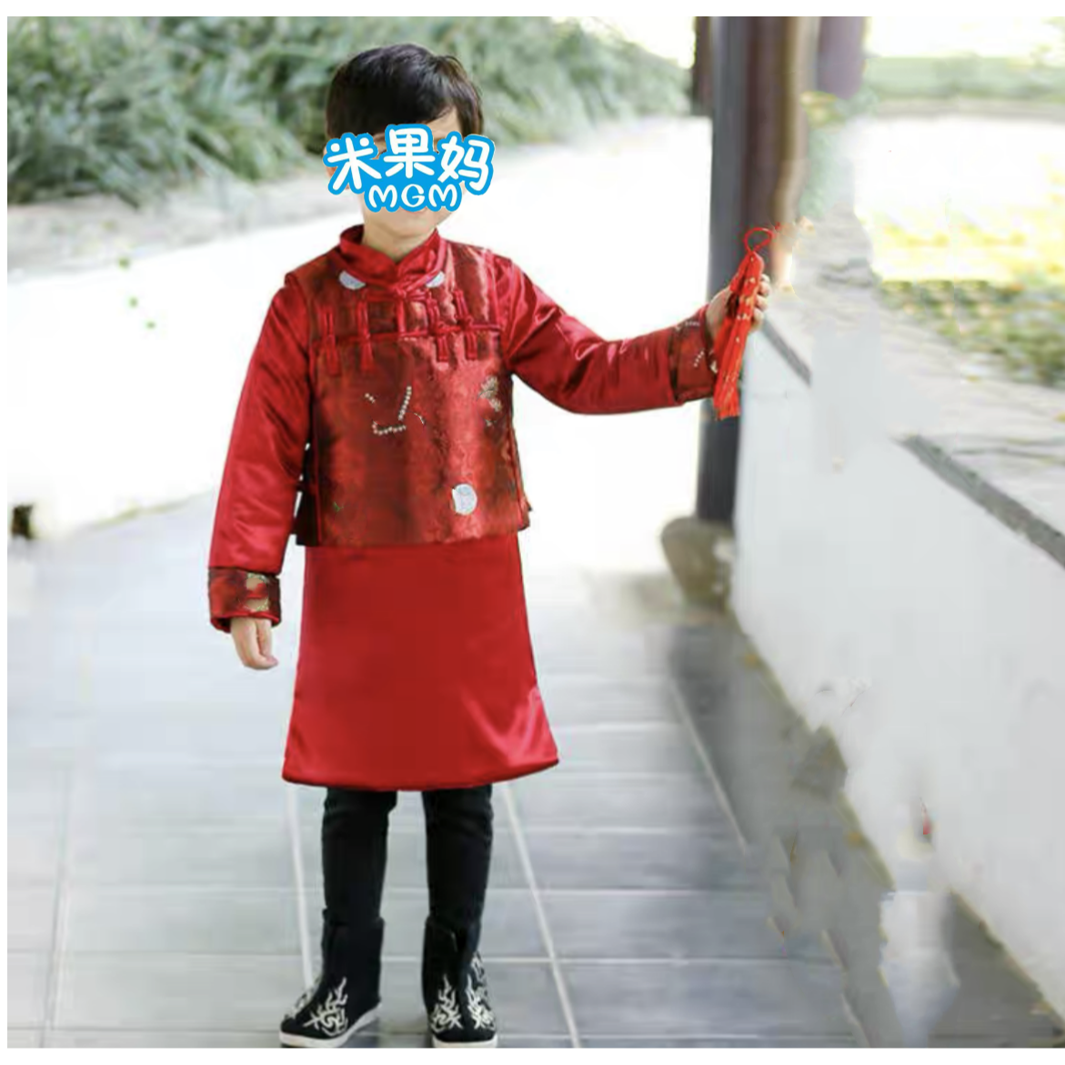 2024年新年拜年服中国风唐装男女童长袍D4689