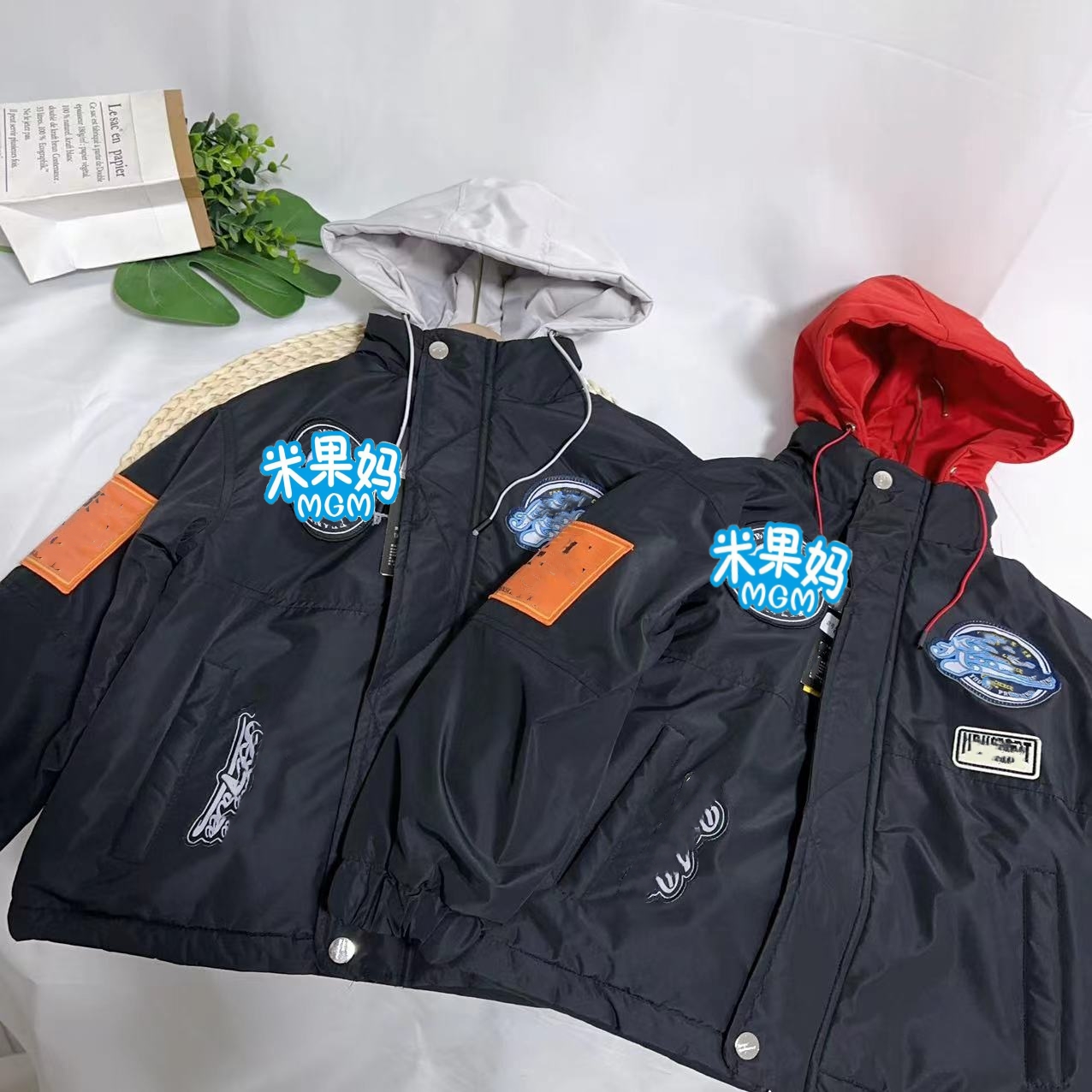 男童冬季贴标拼色帽休闲棉服D3416