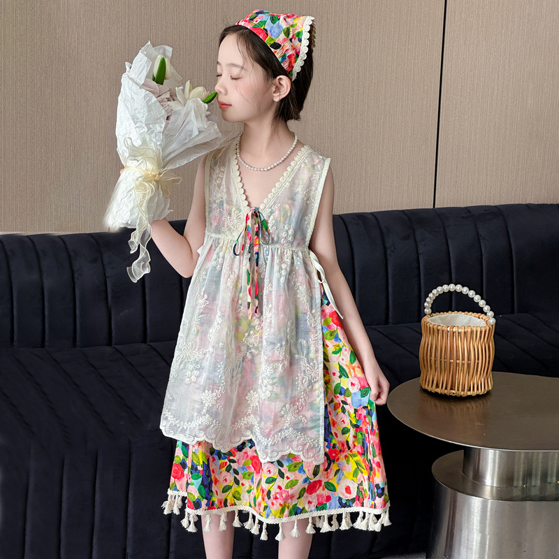 女童连衣裙夏季2024新款洋气儿童夏装女大童夏天棉布波西米亚裙子