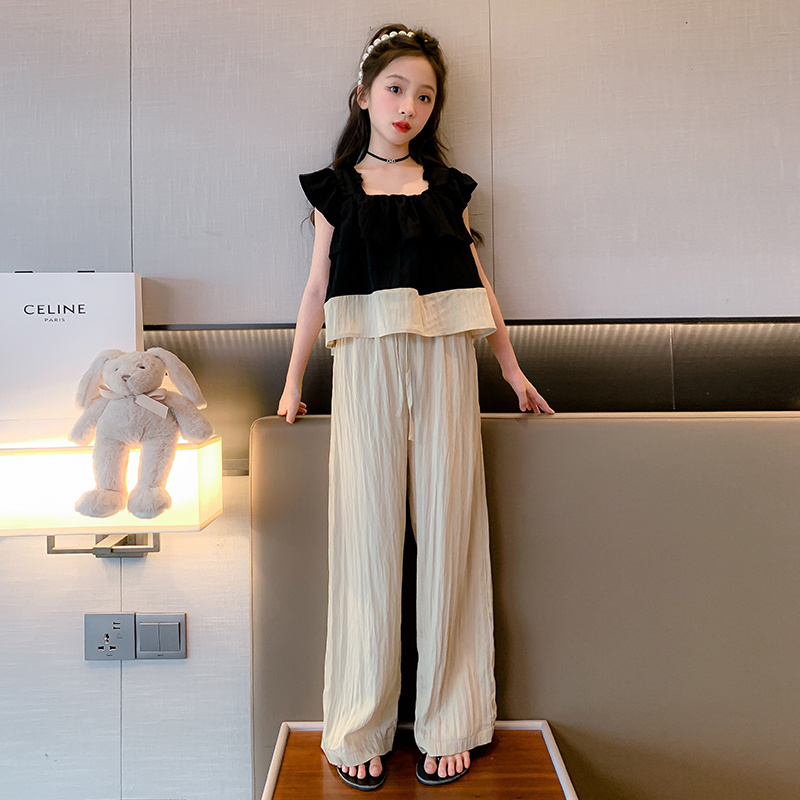 女童夏装套装2024新款夏季儿童洋气韩版中大童阔腿裤时髦夏天薄款