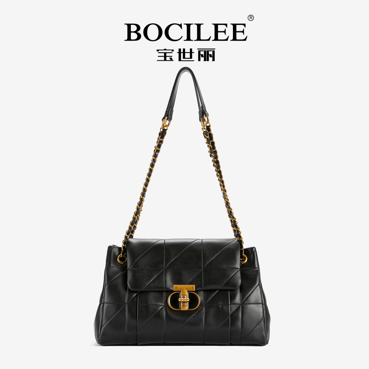 BOCILEE/宝世丽新款轻奢百搭菱格绣线单肩包小香经典链条包68820