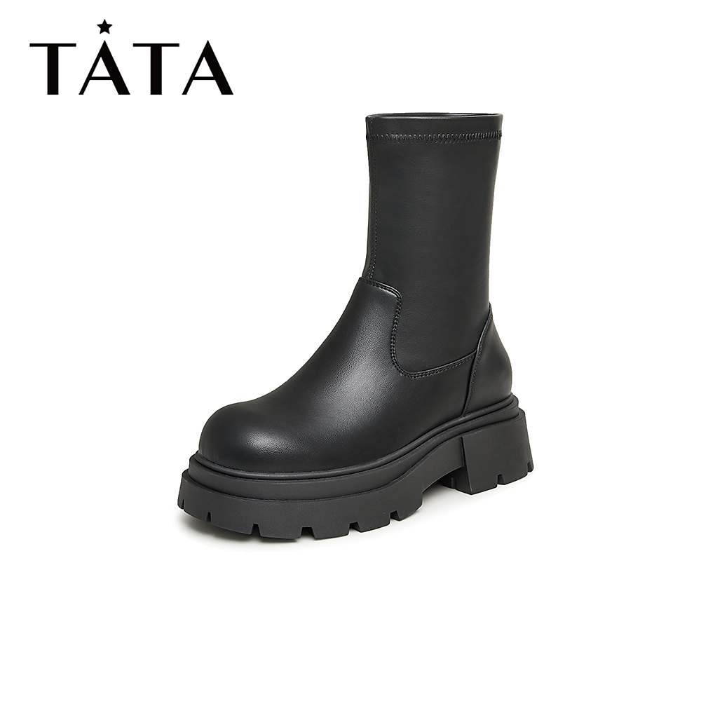 【龙年穿搭】Tata他她厚底弹力短靴女简约英伦美拉德瘦瘦靴WD701DZ3