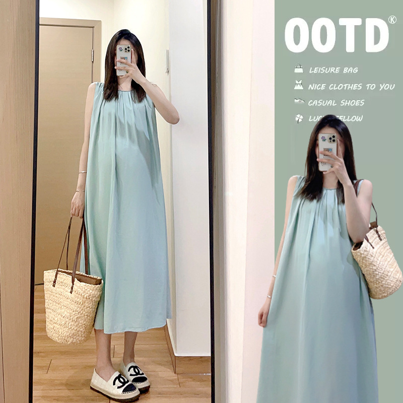 孕妇连衣裙夏季新款时尚孕妇连衣裙韩版宽松显瘦减龄甜美风背心裙