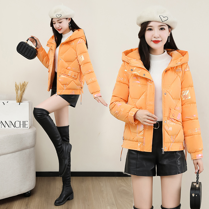 印花免洗棉衣女短款2023冬季新款韩版时尚加厚保暖亮面棉服外套潮