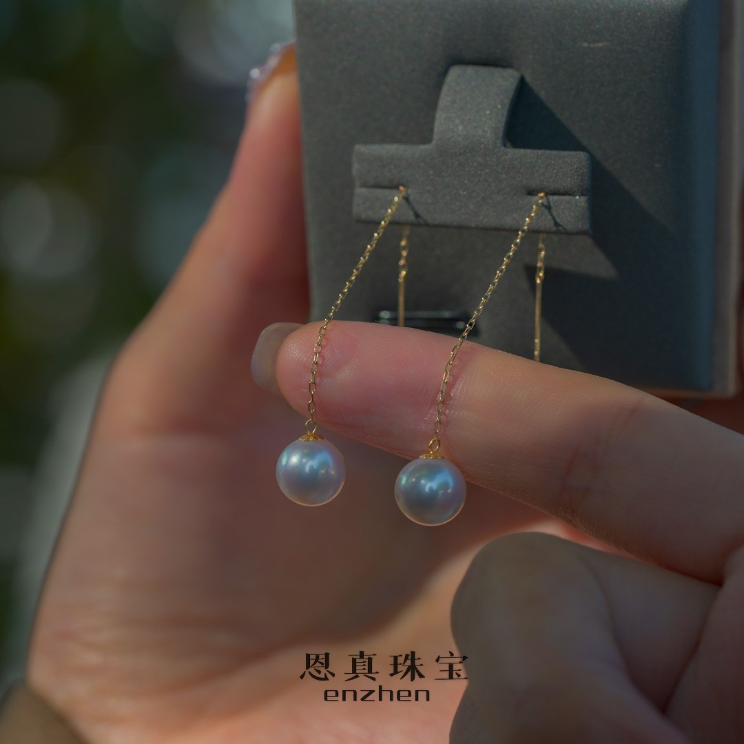 北极光系列18K金淡水珍珠一见钟情耳线8-9mm日常百搭仙女灵动耳饰