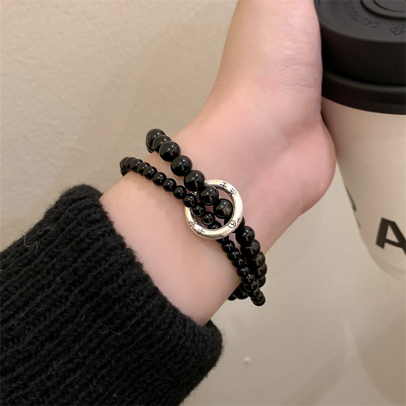 中式黑色双圈平安跑环手链男女新中式复古国风个性学生