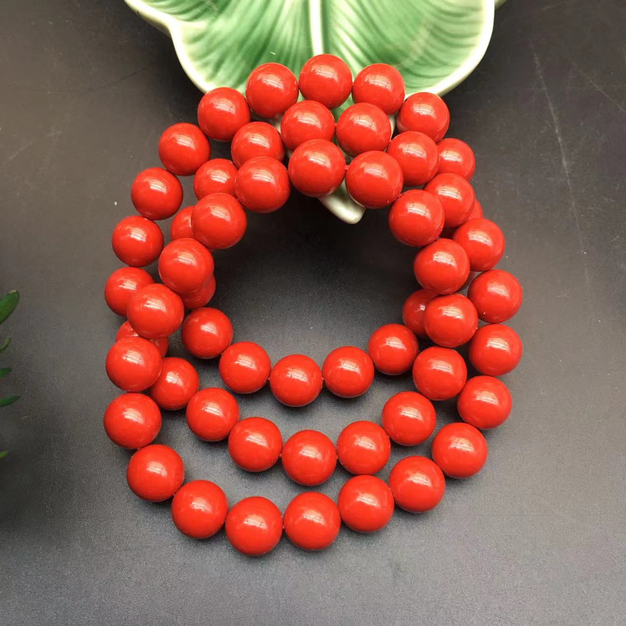 含辰砂工艺品HB014-朱砂红砂10mm素珠简约款三圈珠链