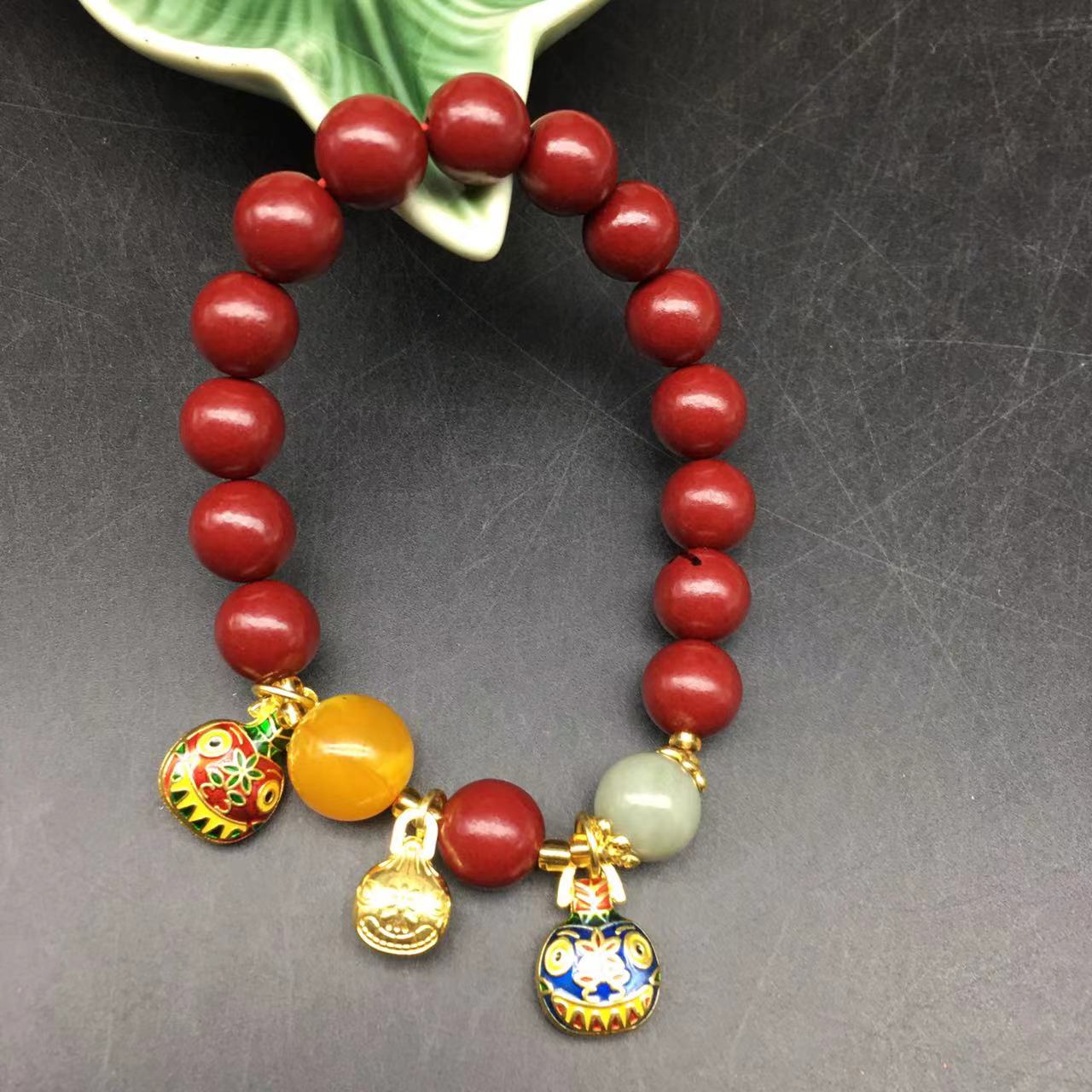 含辰砂工艺品ZA020-朱砂紫金砂设计款吞金兽配饰提溜单圈手串10mm