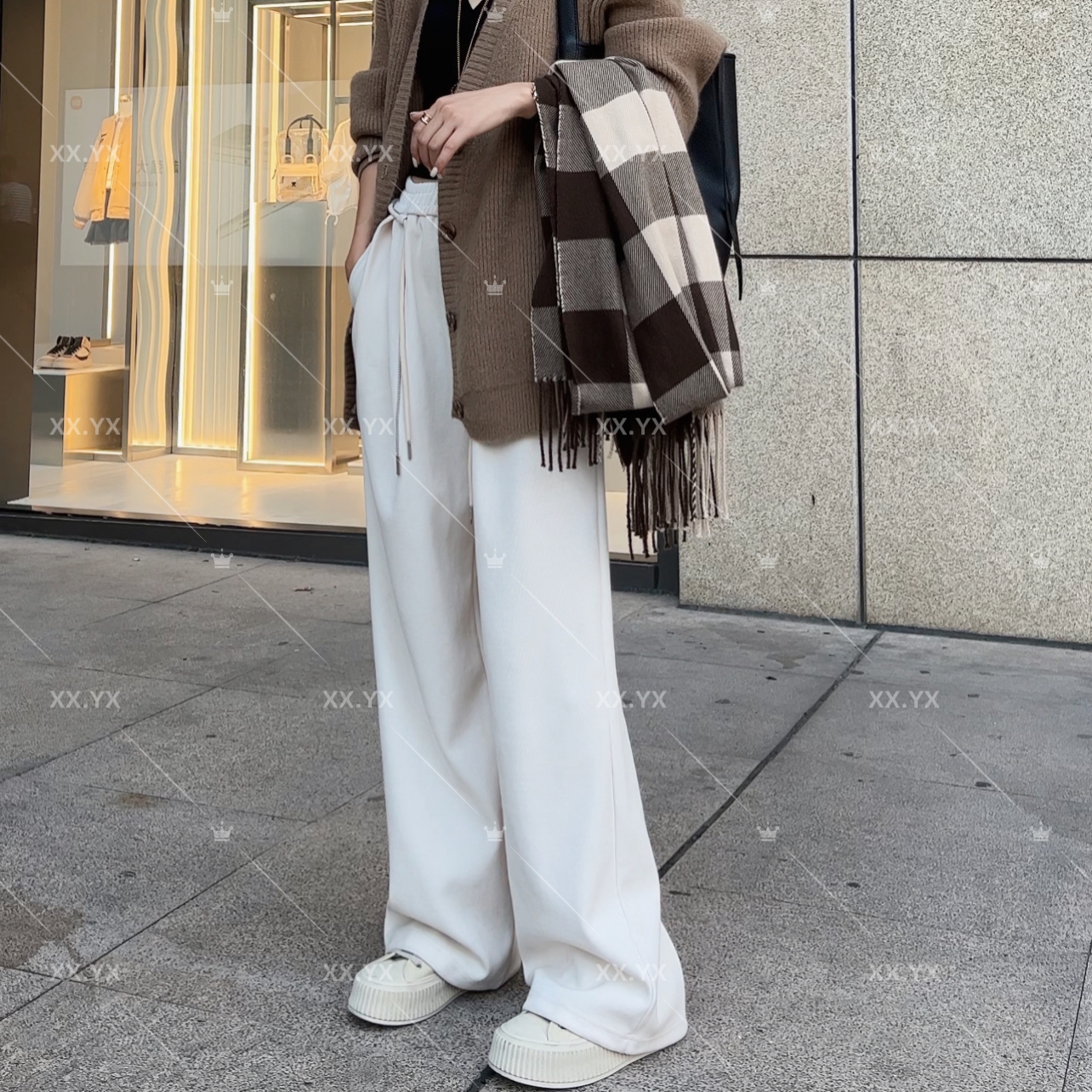 XX.YX秋冬新品慵懒风全松紧链条阔腿裤58033