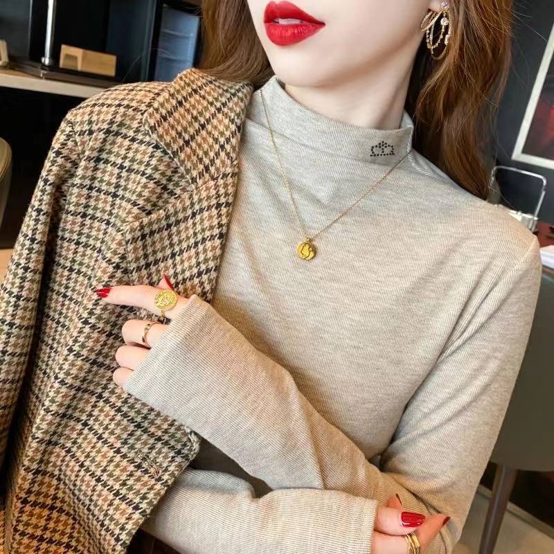 女士秋冬半高领显瘦百搭保暖时尚长袖加厚网红洋气修身打底衫