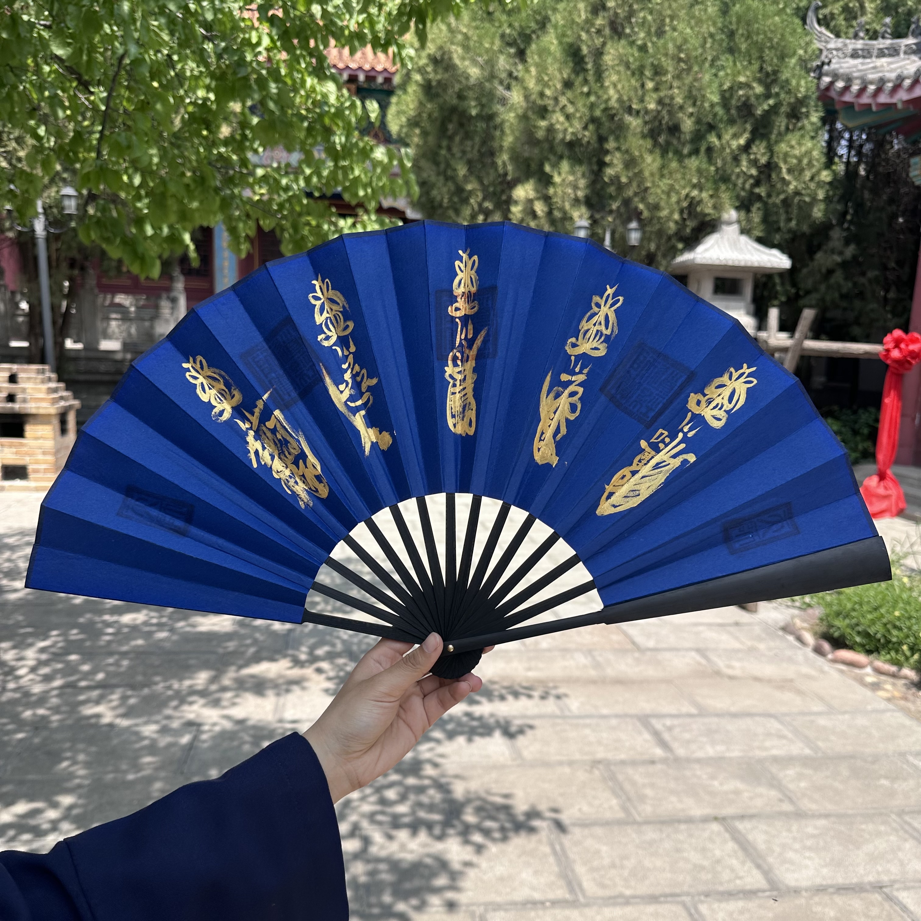 【善水手绘】传统手绘五雷折扇镇辟招遇好人平安健康可定制