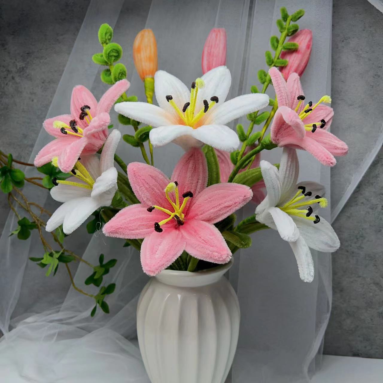 【雨鑫手工推荐】非成品不含花瓶 百合花  扭扭棒材料包国庆+送色粉