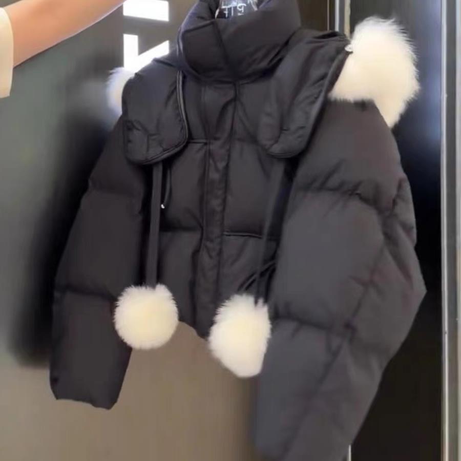 毛毛领棉服高级感女冬装2023新款欧货连帽大毛领棉面包服洋派短款