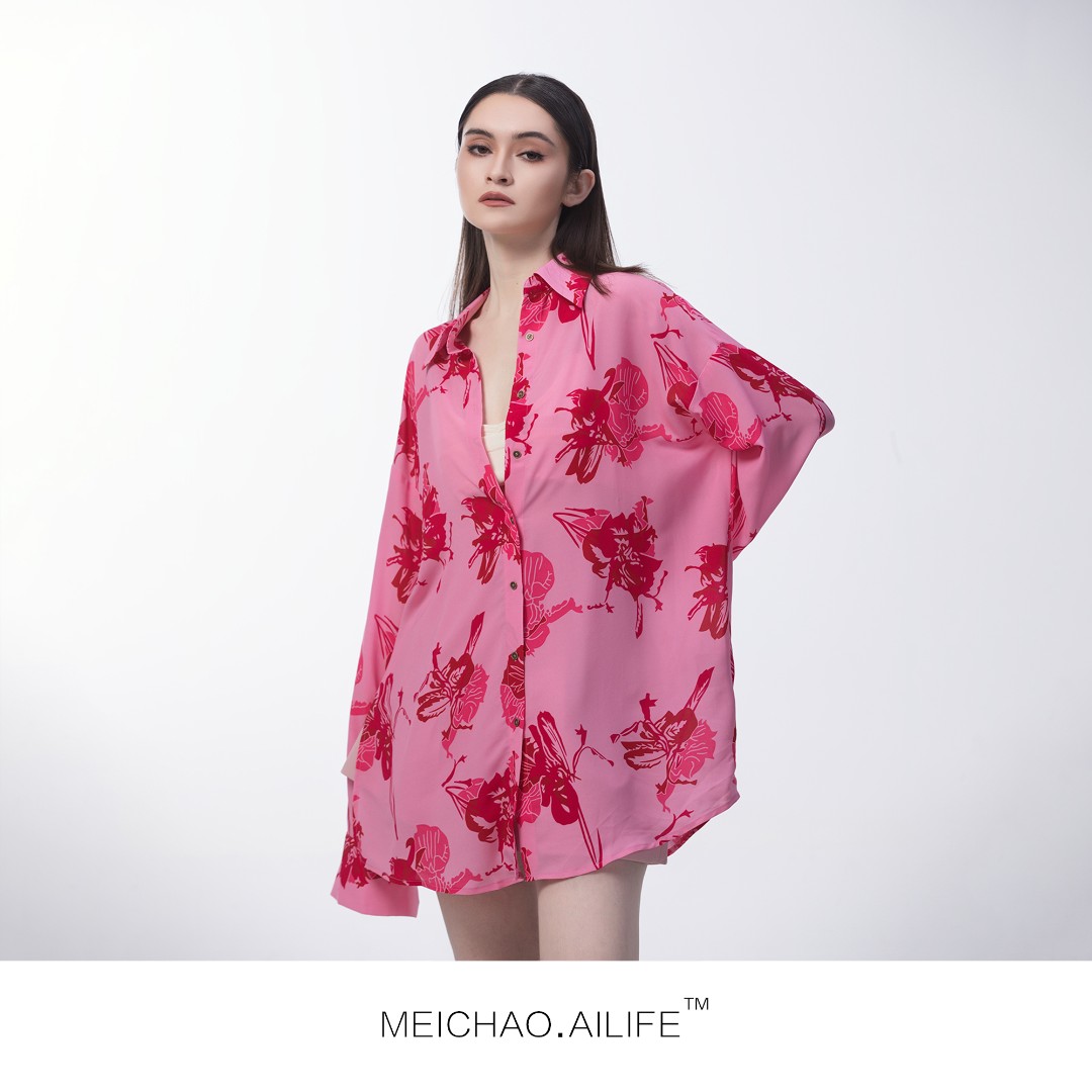 【LELE】宽松春季设计师复古港风印花休闲时尚慵懒风百搭衬衫S0202