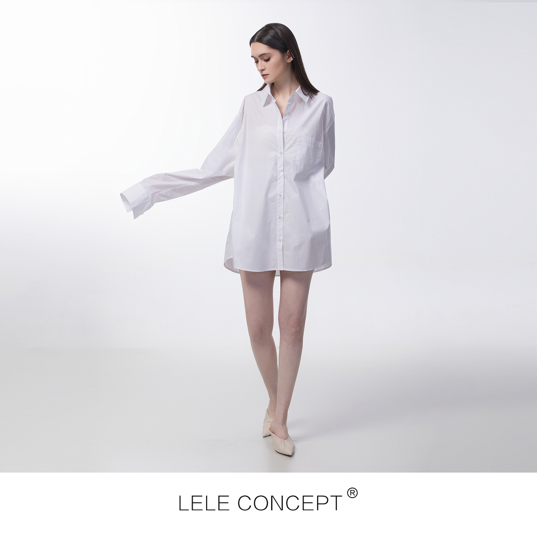 LELE】四季设计感款纯色经典百搭净版宽松阔版白衬衫减龄时尚S0055
