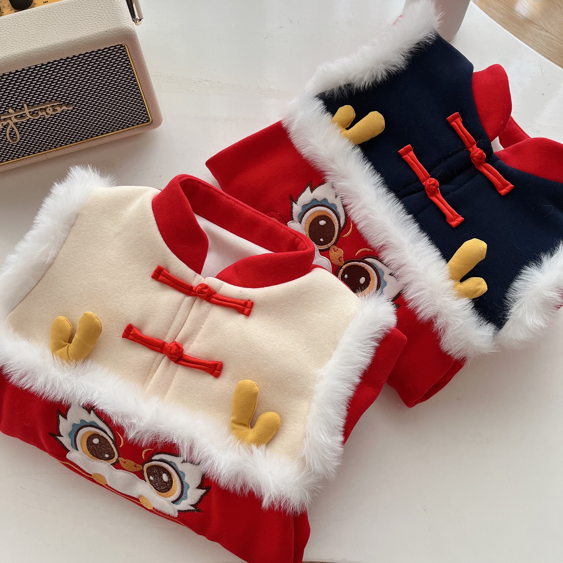 婴儿加绒拜年服0-2岁冬季男女宝宝拼接民族风连体衣婴儿冬装AL395