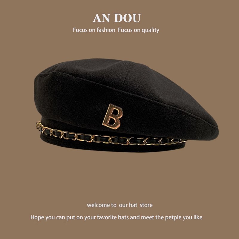 【O.S零小零】小众设计链条贝雷帽女韩系时尚英伦气质复古网红帽子