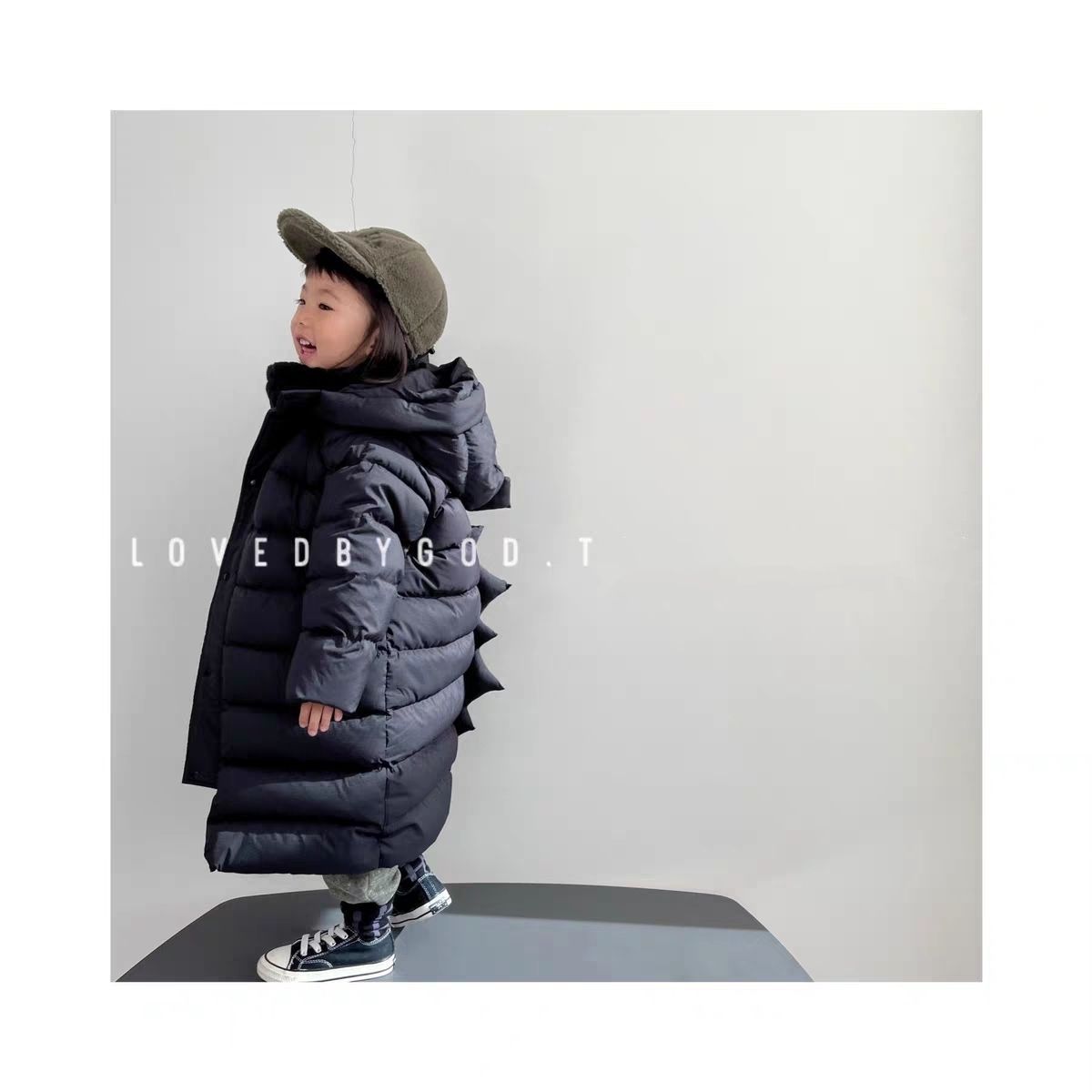 儿童棉服连帽中长款男童外套保暖防风冬季新款加厚时尚韩版小恐龙