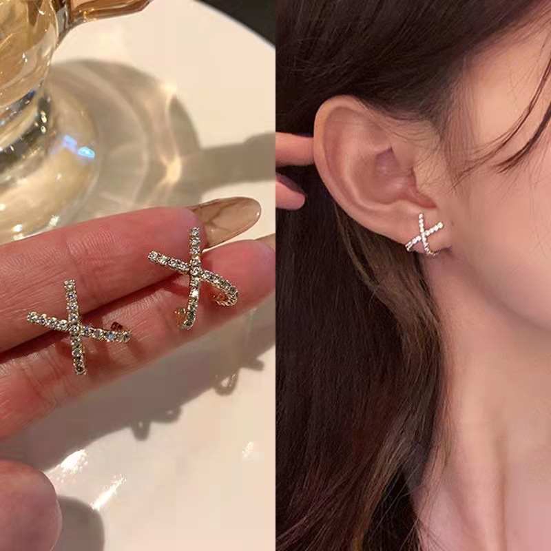 诗栀 铜合金耳饰 S925银针交叉X耳钉女极简时尚轻奢气质小众百搭