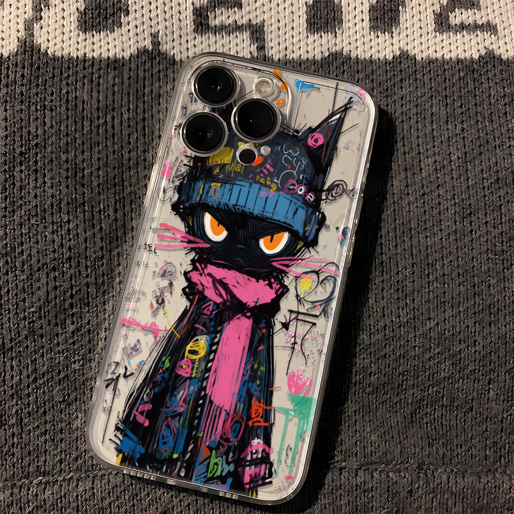 油画小黑猫苹果小米oppovivo华为iPhone13/14/15手机壳最新款防摔