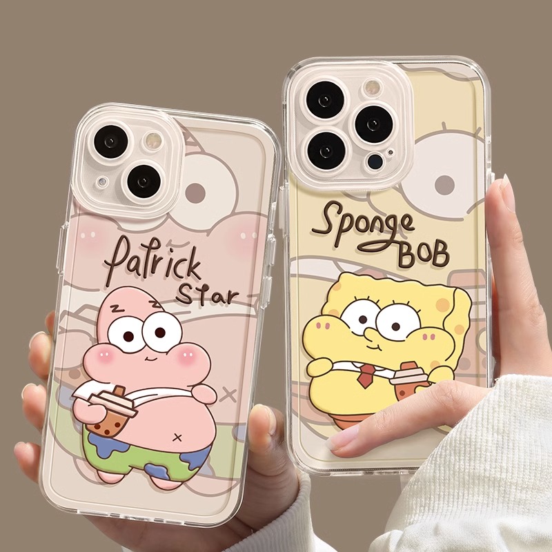 透明海绵宝宝苹果14promax手机壳新款iPhone13全包防摔12气囊11软