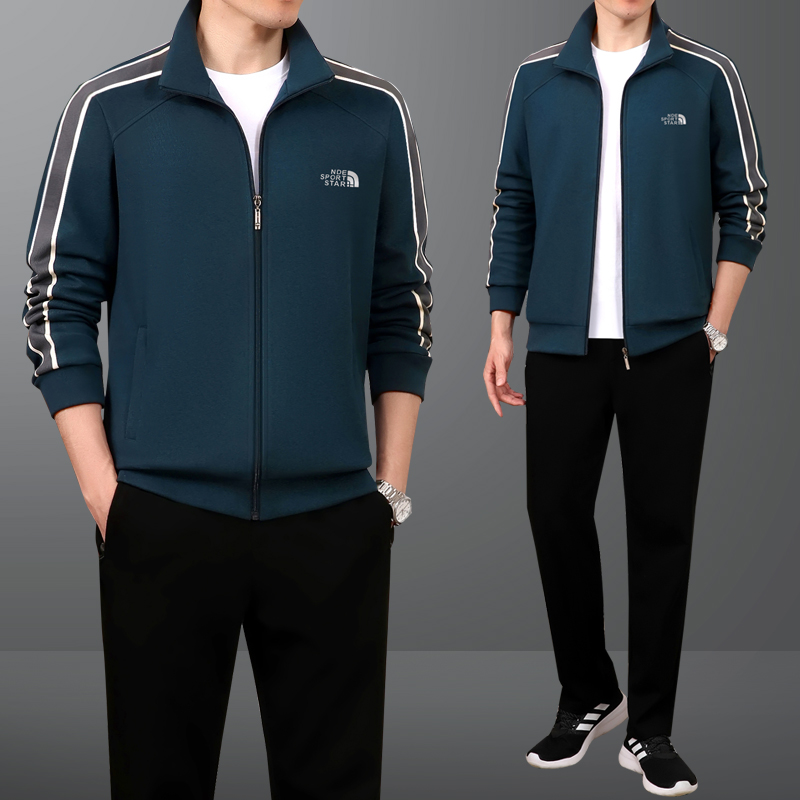 中年男士高档运动服套装男春秋季父亲装中老年爸爸秋装休闲两件套
