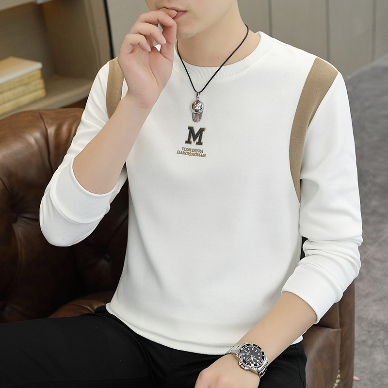 高档卫衣男春秋款时尚上衣帅气撞色打底潮流百搭长袖体恤品质男装