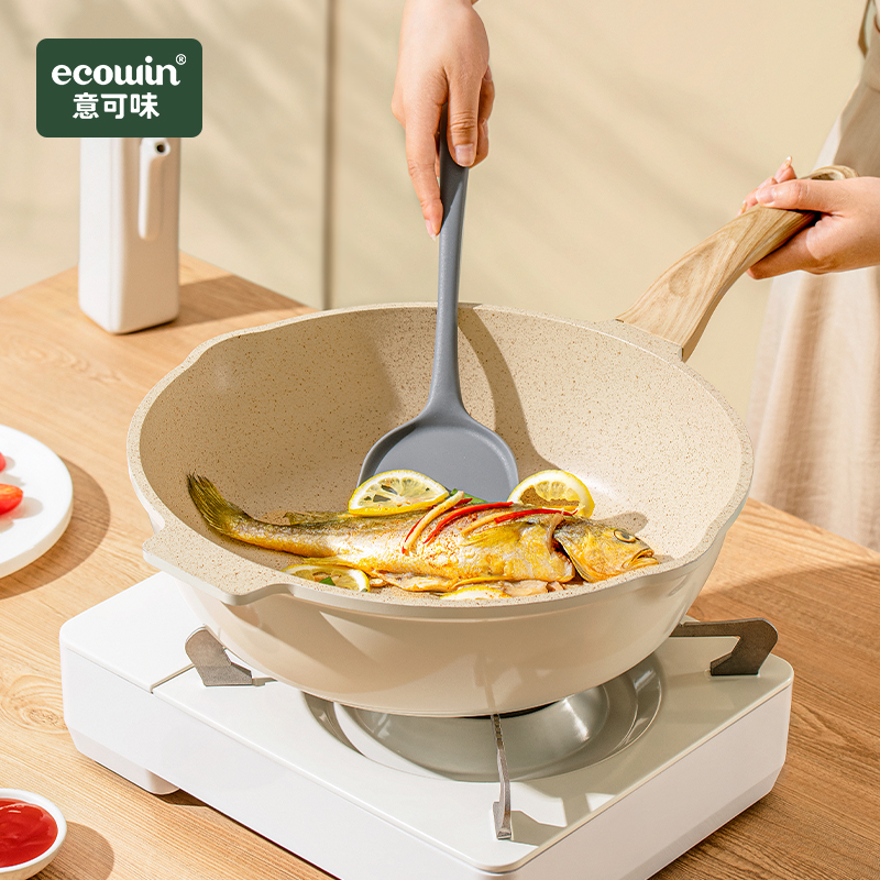 【周幺姑专属】ecowin意可味白色麦饭石不粘炒锅 电磁炉燃气通用